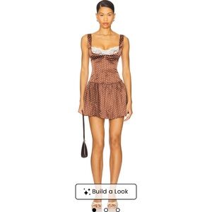 Frankies Bikinis Enchantment Sateen Mini Dress in Chocolate Dot • Size Small